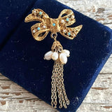 【ブローチ】リボン　タッセル　バロックパール　50’sイギリスvintage