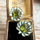 【イヤリング】モスグリーン　ボタニカル　70’sフランス