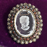 【ブローチ】カメオ　インタリオ　ガラス　透明　パール　アンバー　70’sフランス