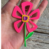 【ブローチ】JJ社　ネオンピンク　花　ポップ　サイケデリック　70’s USA
