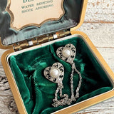 【ブローチ】ハート　レース　ラペルピン　2連チェーン　80’s USA