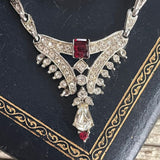 【ネックレス】ORA クリスタル　シャムレッド　アールデコ　60’s USA