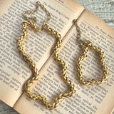 【セット】デザインチェーン　マットゴールド　シンプル　ネックレス＆ブレス　70’Sフランス