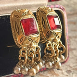 【イヤリング】エジプティアン　赤　レッド　パール　グリポア　70’sUSA