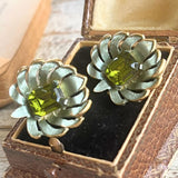 【イヤリング】モスグリーン　ボタニカル　70’sフランス