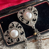 【ブローチ】ハート　レース　ラペルピン　2連チェーン　80’s USA