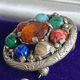 【ブローチ】MIRACLE  ミラクル社　7つの石　オリエンタル　70’sイギリス