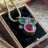 【ネックレス】ルビー　エメラルド　丸　ラウンド　ボックスチェーン　イタリアvintage