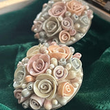 【ピアス】花　ブーケ　ペールトーン　淡色　丸　80’sフランス