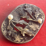 【ブローチ】ブドウの木　パール　真鍮　60'sイギリス