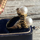 【リング】二粒パール　デッドストック　真鍮　70’sカナダ　canada vintage