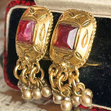 【イヤリング】エジプティアン　赤　レッド　パール　グリポア　70’sUSA