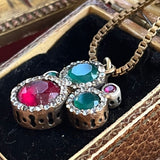 【ネックレス】ルビー　エメラルド　丸　ラウンド　ボックスチェーン　イタリアvintage