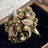 【リング】パール　透かし　ボタニカル　アール・ヌーヴォー　70’sフランス