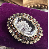 【ブローチ】カメオ　インタリオ　ガラス　透明　パール　アンバー　70’sフランス