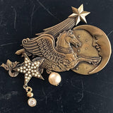 【ブローチ】ペガサス　月　星　ギリシャ神話　50'sイギリス　