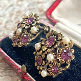 【イヤリング】LISNER リスナー　アメジスト×パール　4種フラワー　60’s USA