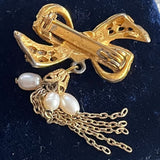 【ブローチ】リボン　タッセル　バロックパール　50’sイギリスvintage