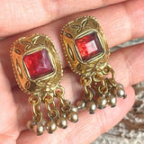 【イヤリング】エジプティアン　赤　レッド　パール　グリポア　70’sUSA