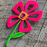 【ブローチ】JJ社　ネオンピンク　花　ポップ　サイケデリック　70’s USA
