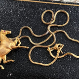 【ネックレス】馬　ホース　真鍮　駆ける馬　ルビー　70’sフランス