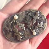 【ブローチ】ブドウの木　パール　真鍮　60'sイギリス