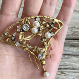 【ブローチ】LEDA  雨雫 アールデコ　芸術　art 扇形　パール　個性的　70'sUSA