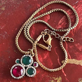 【ネックレス】ルビー　エメラルド　丸　ラウンド　ボックスチェーン　イタリアvintage