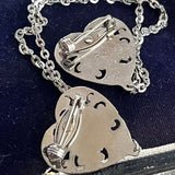 【ブローチ】ハート　レース　ラペルピン　2連チェーン　80’s USA