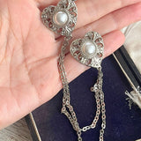 【ブローチ】ハート　レース　ラペルピン　2連チェーン　80’s USA