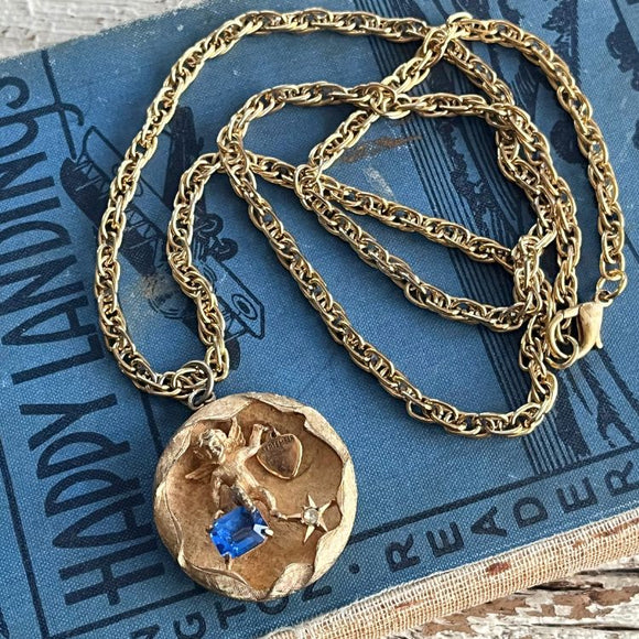 【ネックレス】エンジェル　天使　妖精　SEPTEMBER 9月　ブルー　60’s USA