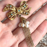 【ブローチ】リボン　タッセル　バロックパール　50’sイギリスvintage