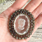 【ブローチ】カメオ　インタリオ　ガラス　透明　パール　アンバー　70’sフランス