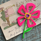 【ブローチ】JJ社　ネオンピンク　花　ポップ　サイケデリック　70’s USA