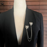 【ブローチ】ハート　レース　ラペルピン　2連チェーン　80’s USA