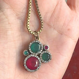 【ネックレス】ルビー　エメラルド　丸　ラウンド　ボックスチェーン　イタリアvintage