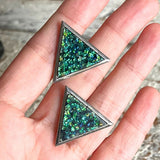【イヤリング】モザイクオパール　トライアングル　グリーン　80’s USA