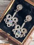 【ピアス】アイリスガラス　虹色　スイング　シルバー　60’sドイツ